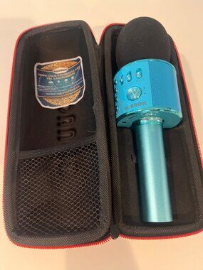 Wireless Bluetooth Karaoke Microphone With Speaker & Protective Case - Blue